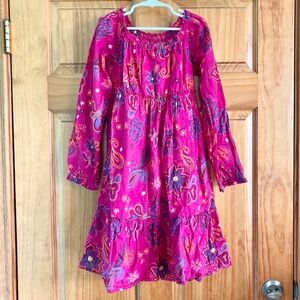 Girl’s size 7 Lands’ End hot pink floral long sleeved dress with lining
